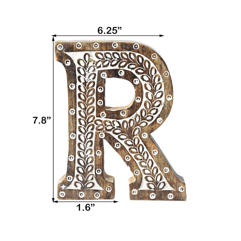 Vintage Natural Handmade Eco-Friendly "R" Alphabet Letter Block For Wall Mount & Table Top Décor