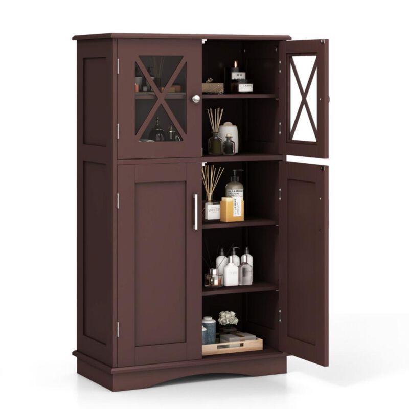 4 Doors Freeestanding Bathroom Floor Cabinet with Adjustable Shelves