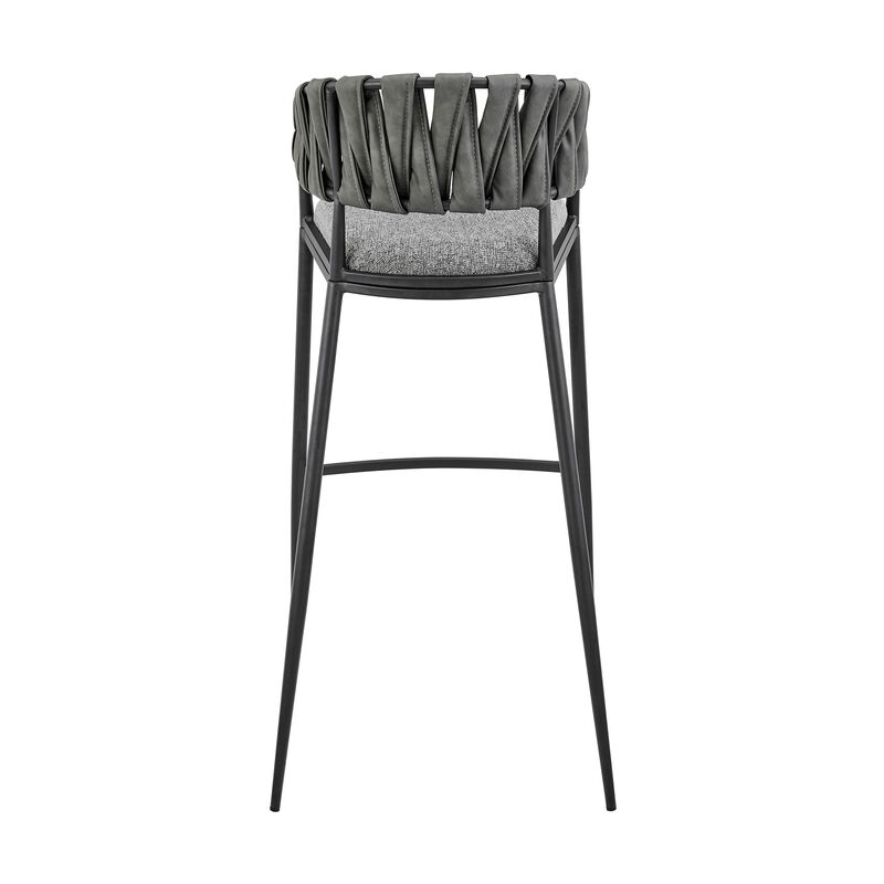 Vigona Stool in Black Metal with Grey Fabric and Faux Leather