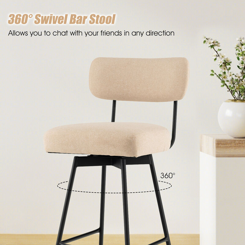 25" 2-Piece Modern Upholstered Bar Stools with Back and Footrests-Beige