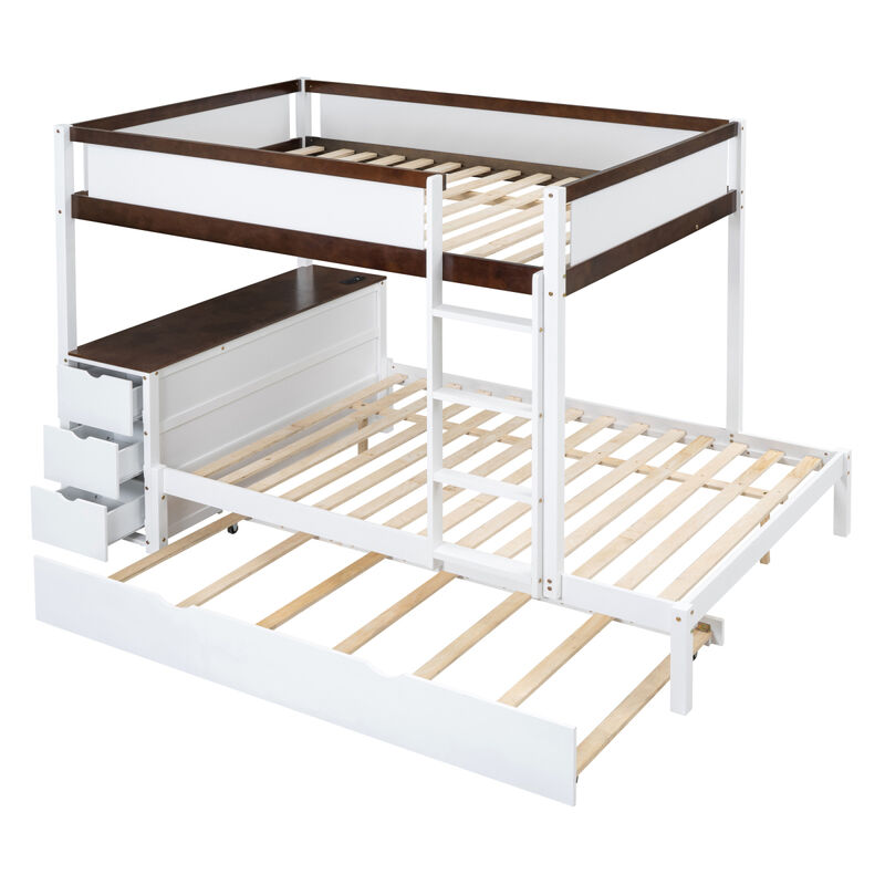 Full Over Full Bunk Bed With Twin Size Trundle, Storage And Desk