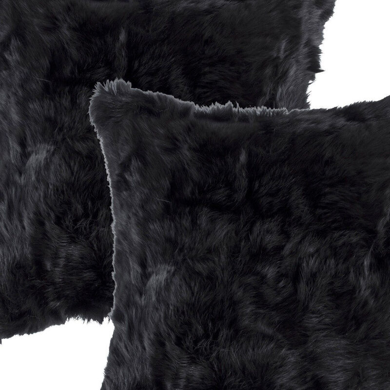 Homezia Set Of Two 18" X 18" Black Rabbit Natural Fur Animal Print Throw Pillows