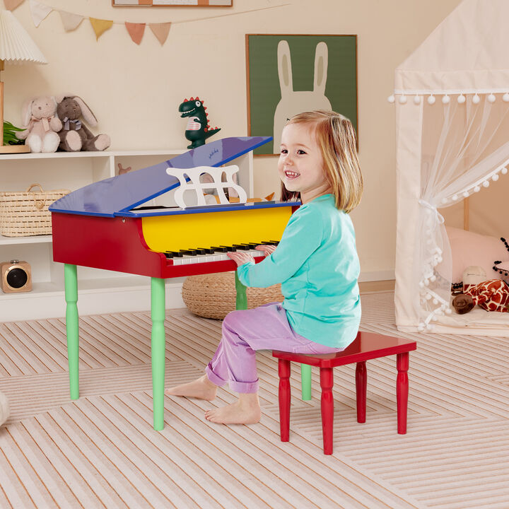 30-Key Wood Toy Kids Grand Piano with Bench and Music Rack