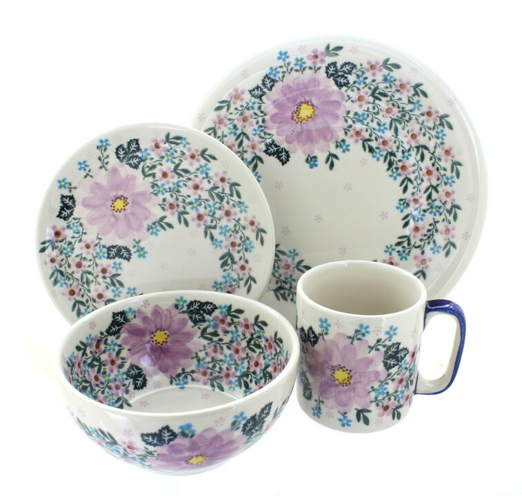 Blue Rose Polish Pottery Bluebird Garden 16 Piece Dinnerware Set