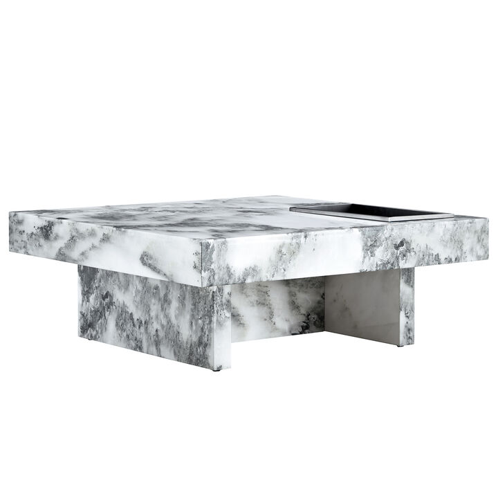 Elegant Black and White Marble Coffee Table 31.4" Square