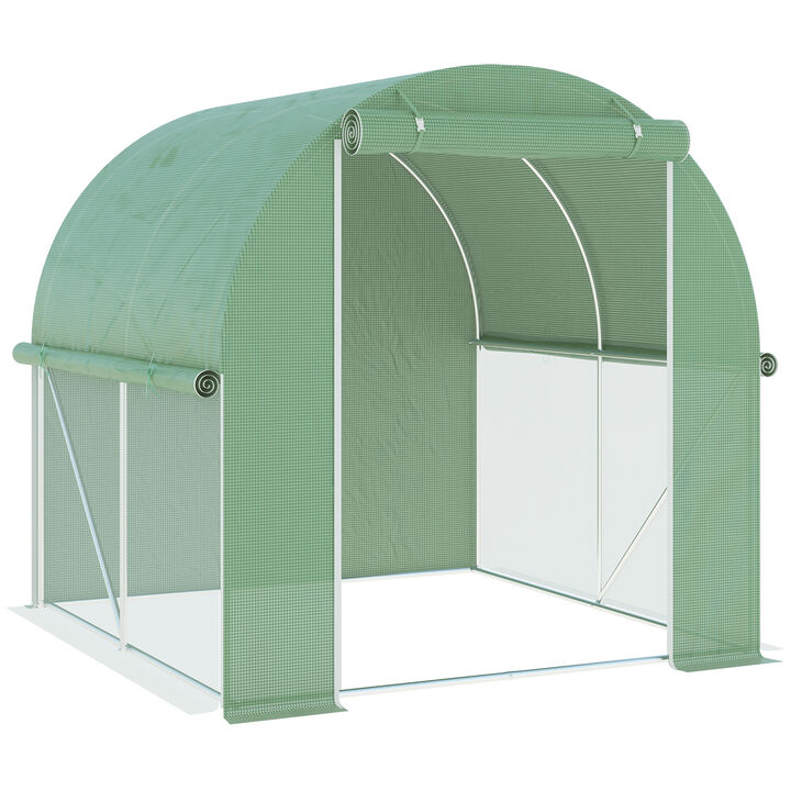 Outsunny 6' x 6' x 6' Tunnel Greenhouse Outdoor Walk-In Hot House with Roll-up Plastic Cover and Zippered Door, Steel Frame, Green