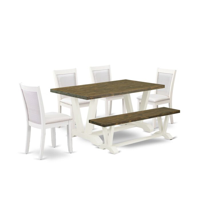 East West Furniture V076MZ001-6 6Pc Dining Set - Rectangular Table , 4 Parson Chairs and a Bench - Multi-Color Color