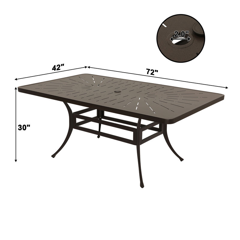 Mondawe 72 in. L x 42 in. W Cast Aluminum Rectangular Outdoor Dining Table with Umbrella Hole