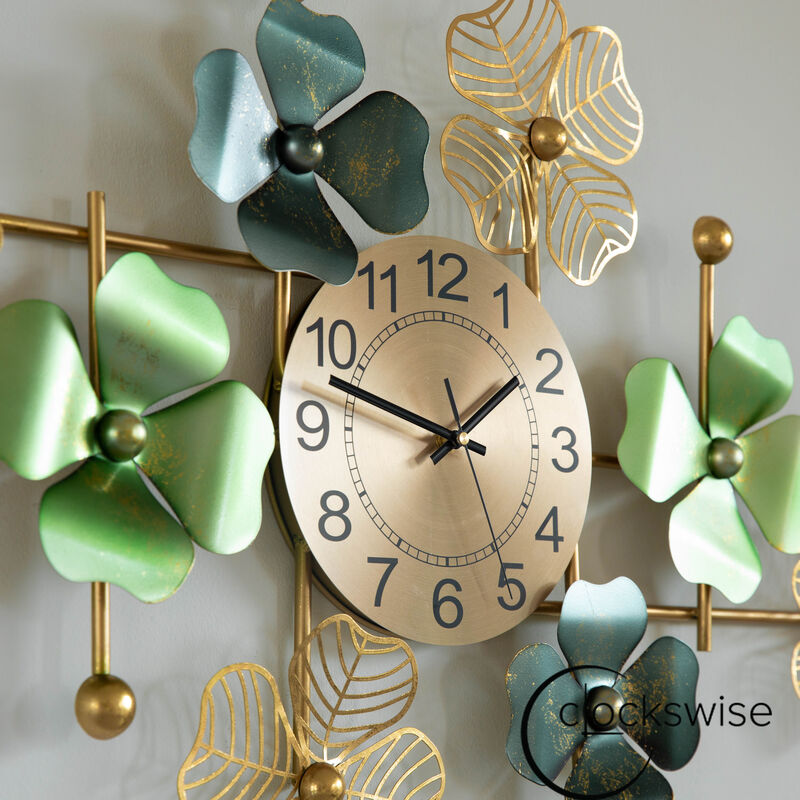 Big Leaf Art Wall Clock, Decorative Unique Metal 33.50� Oversize Timepiece � Mounted vertical or horizontal�for Traditional, Minimalist, and Modern Use � Hanging Supplies Included, Unique Home Decor