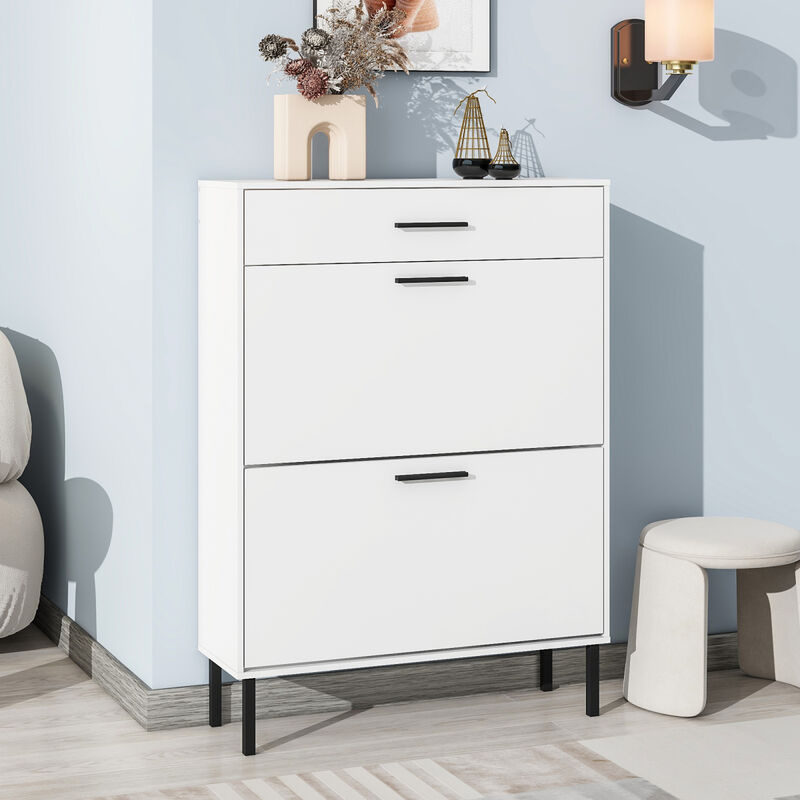 Modern Shoe Cabinet with Drawers and Metal Legs