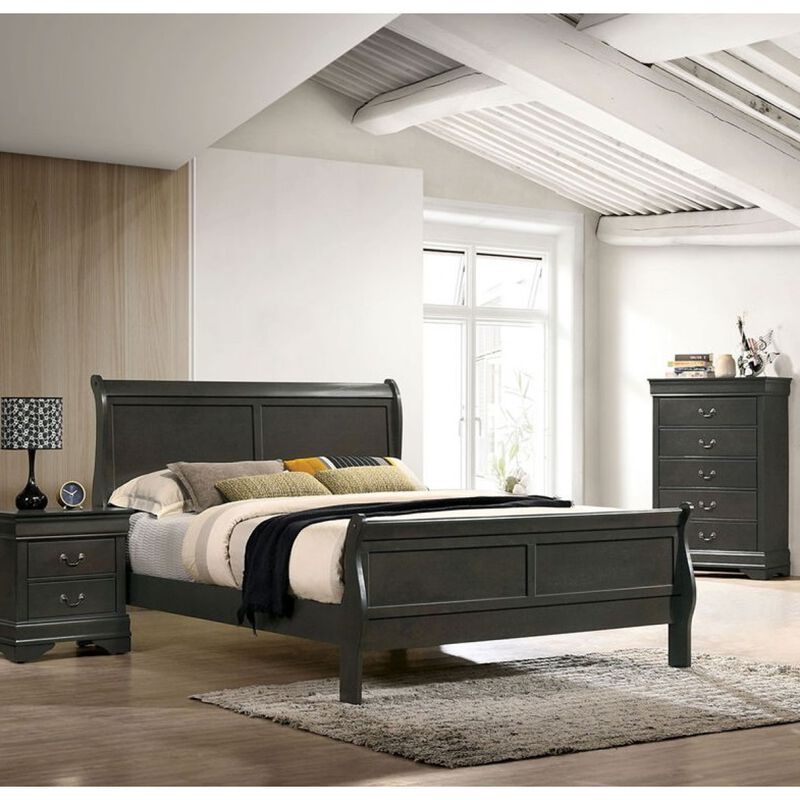 Classic Contemporary Eastern King Size Bed Gray Louis Philippe Solid Wood 1pc Bed Bedroom Sleigh Bed