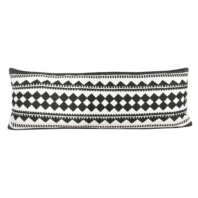 36" Black and White Mosaic Geometric Striped Lumbar Rectangular Throw Pillow