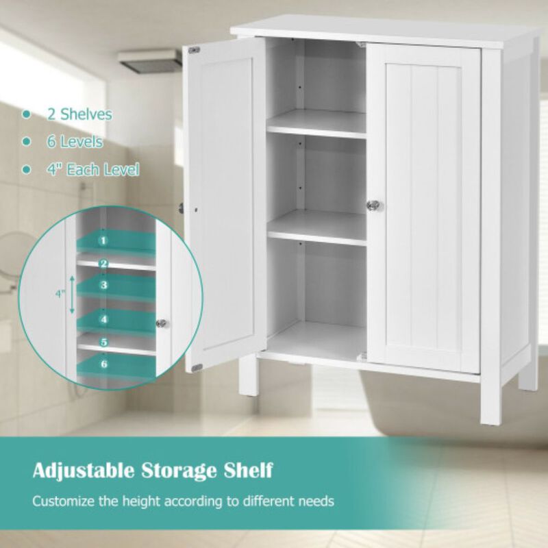 2-Door Bathroom Floor Storage Cabinet with Adjustable Shelf