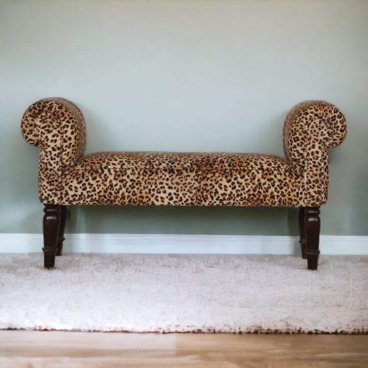Leopard Print Velvet Solid Wood Uphlolestry  Bench