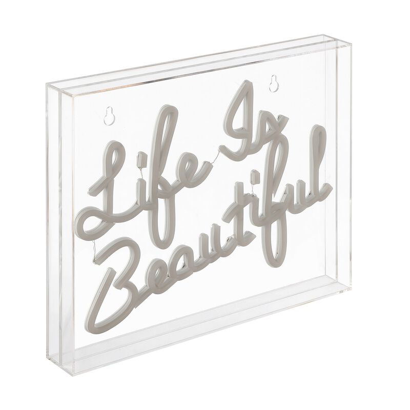 Life is Beautiful 13.7" X 10.9" Contemporary Glam Acrylic Box USB Operated LED Neon Light, Orange