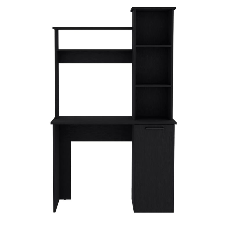 Carson Computer Desk with Hutch, Single Door Cabinet, Expansive Work Surface and 3-Tier Storage Shelves-Black