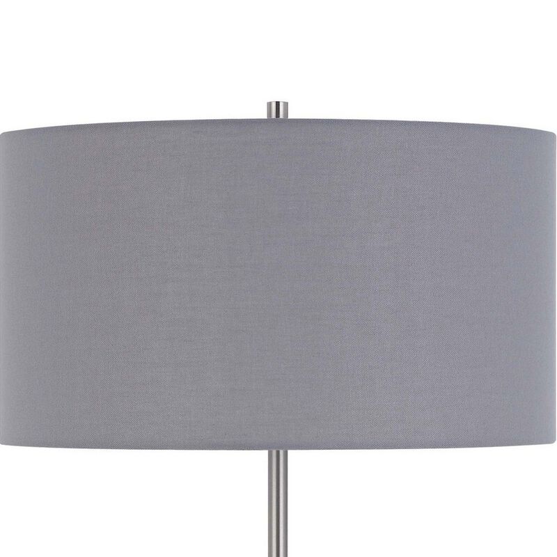 Sie 59 Inch Floor Lamp, Gray Linen Shade, Round Base, Silver Metal Pole - Benzara