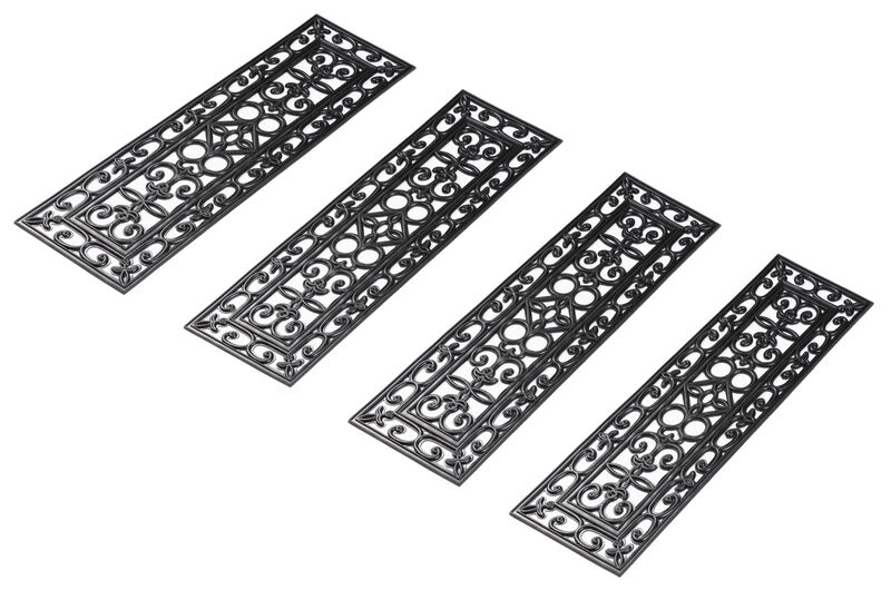 Decorative Scrollwork Design Rubber Stairs Anti-Slip Tread Mat Carpet, Set of 4