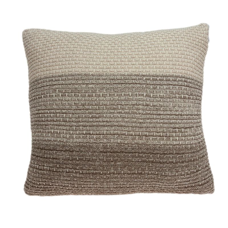 20" Tan and Beige Solid Transitional Stripped Square Throw Pillow