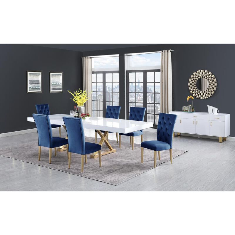 Tyrion Blue Tufted Velvet Side Chairs in Brushed Gold (Set of 2)
