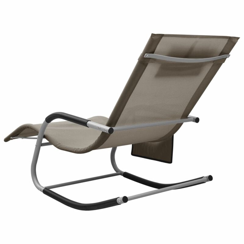 vidaXL Sun Lounger - Textilene Material, Taupe and Gray - Perfect for Garden or Beach, Comes with a Pillow and a Side Bag, Easy Assembly Required