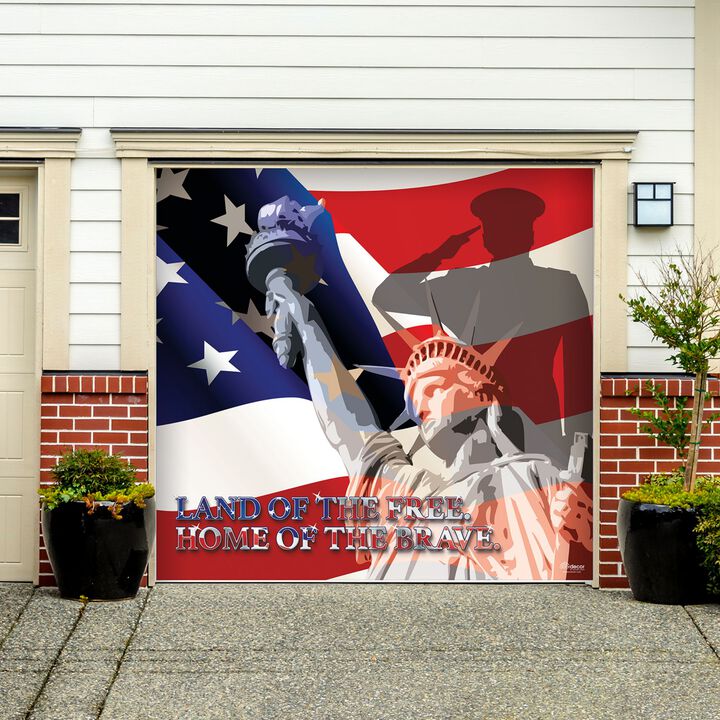 7' x 8' White and Blue Patriotic Flag Single Car Garage Door Banner