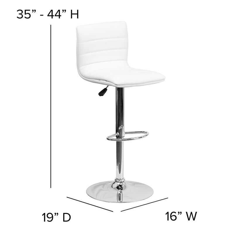 Flash Furniture Vincent Modern White Vinyl Adjustable Bar Stool with Back, Swivel Stool with Chrome Pedestal Base and Footrest
