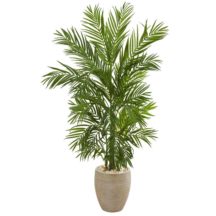 HomPlanti 5 Feet Areca Palm Artificial Tree in Sand Colored Planter