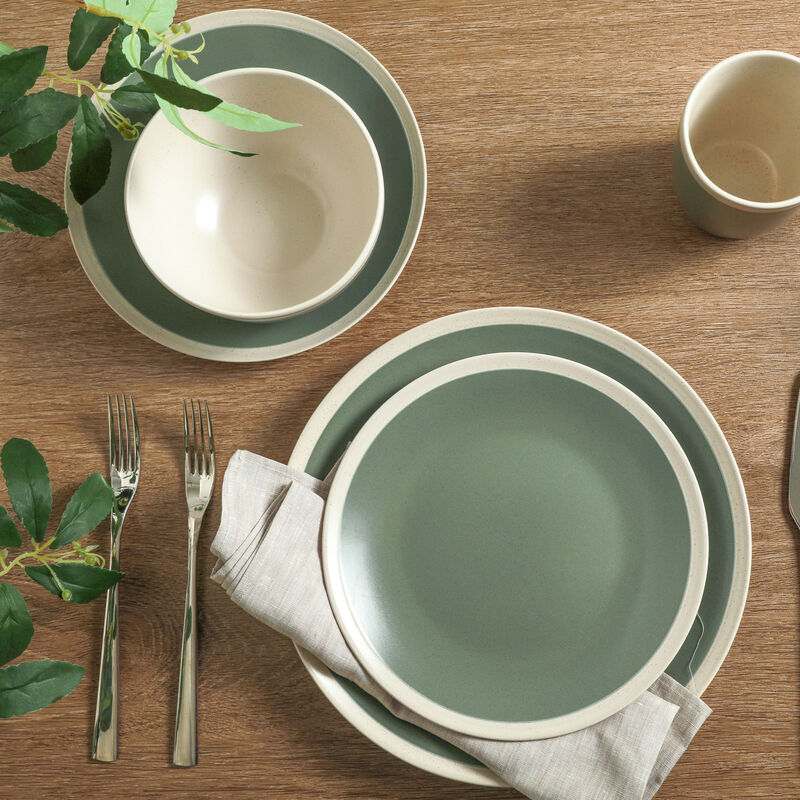 Stone Lain Serenity Stoneware 16 Piece Dinnerware Set, Green and Cream