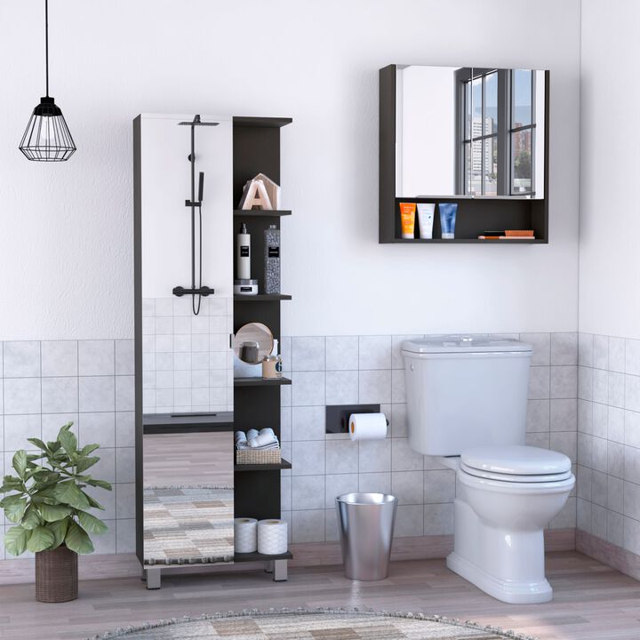 DEPOT E-SHOP Tucker 2 Piece Bathroom Set, Tatacoa Medicine Cabinet + Venus Mirrored Linen Cabinet, Black