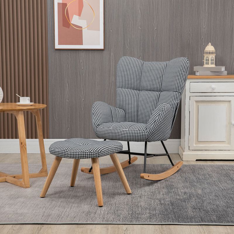 Houndstooth Nursery Chair: Glider Rocker Set with Ottoman