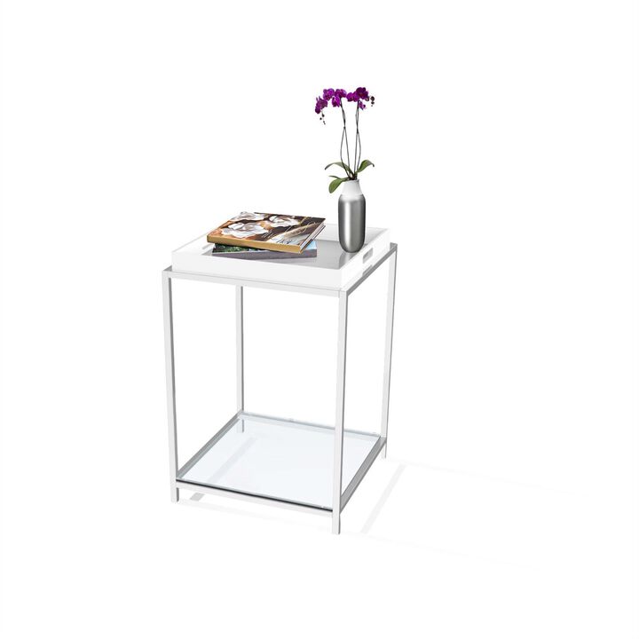 Hivvago Modern Classic Metal End Table with White Removable Tray