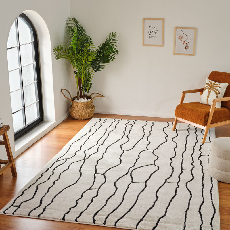 Domus Abstract Modern Cream Black Indoor Area Rug