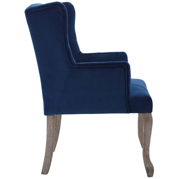 Modway Realm French Vintage Tufted Performance Velvet Kitchen and Dining Room Arm Chair in Navy