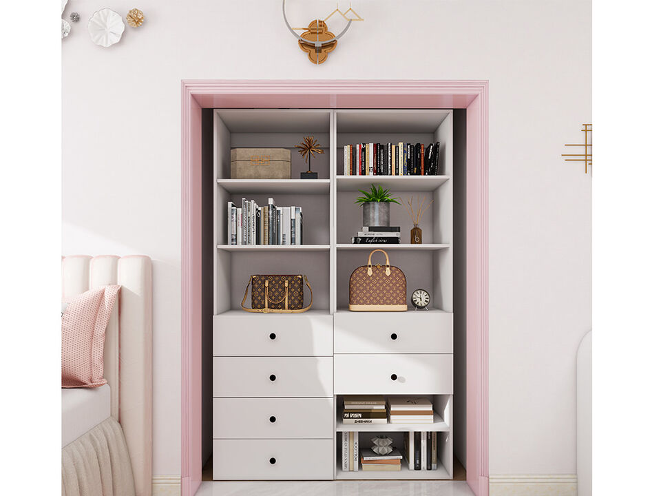 Closet Organizer System, Closet System with 6 Drawers, Walk in Closet Organizers and Storage with 8 Shelves Wall Mounted, White Wardrobe Closet