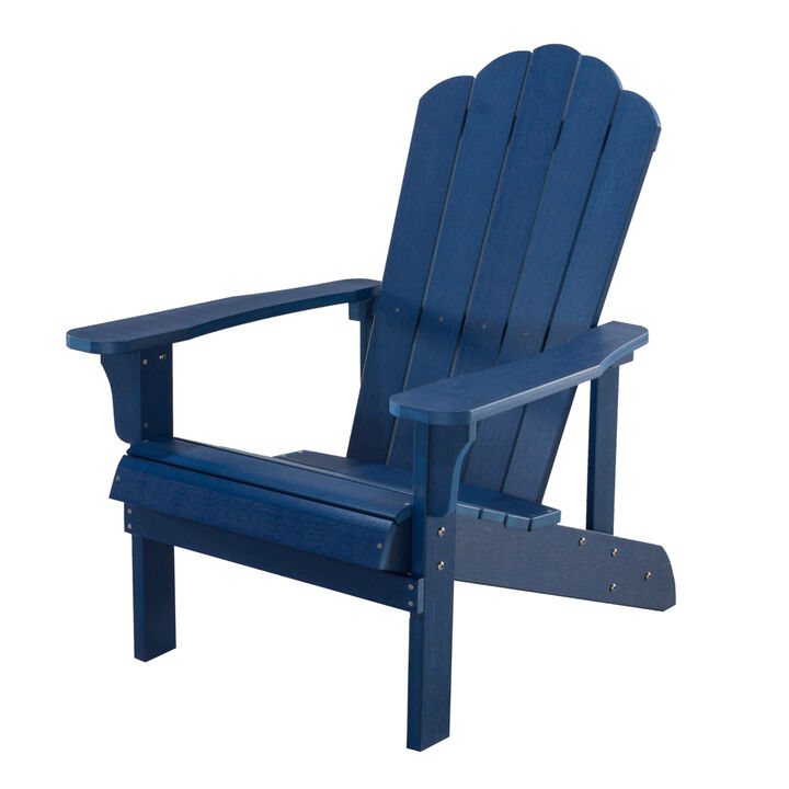 Outdoor Plastic Wood Adirondack Chair, Patio Chair for Deck, Backyards, Lawns, Poolside, and Beaches, Weather Resistant, Blue