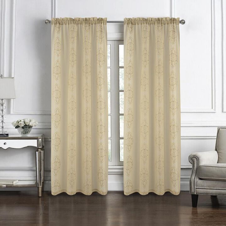 RT Designers Collection Andrea Emb Metallic Doily Rod Pocket Room Darkening Curtain Panels for Bedroom 54" x 95" Taupe