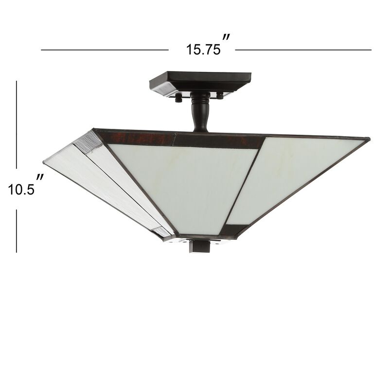 Julian 15.7" Tiffany-Style Glass/Metal LED Semi-Flush Mount, Ivory/Black