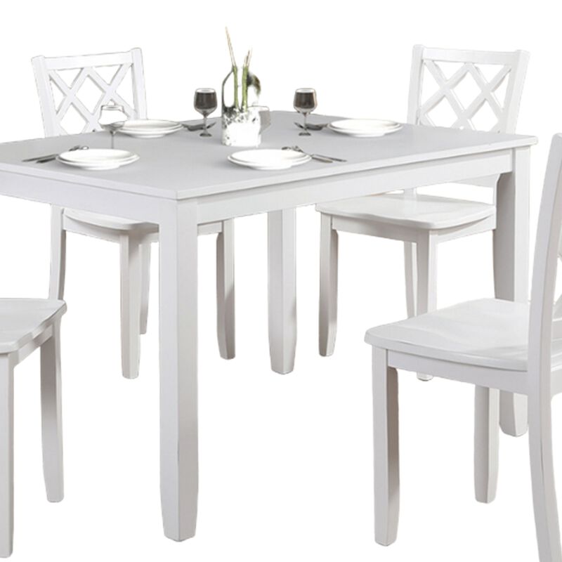 Ziko 5 Piece Dining Table Set, 4 Crossed Back Chairs, White Solid Wood