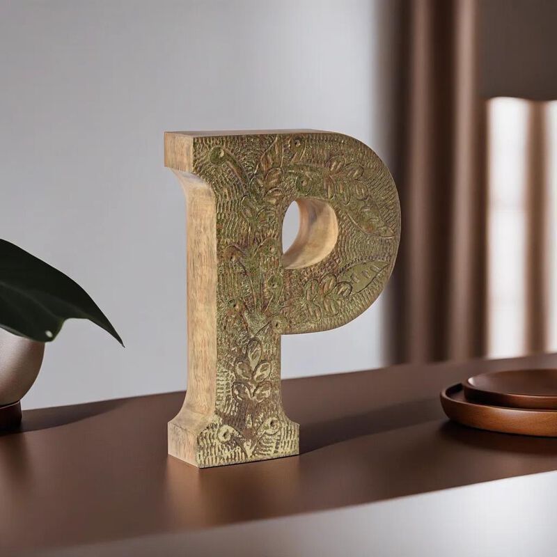 Vintage Natural Gold Handmade Eco-Friendly "P" Alphabet Letter Block For Wall Mount & Table Top Décor