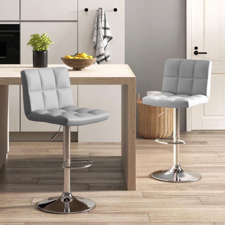Hivvago Set of 2 Square Swivel Adjustable Bar Stools with Back and Footrest-Gray