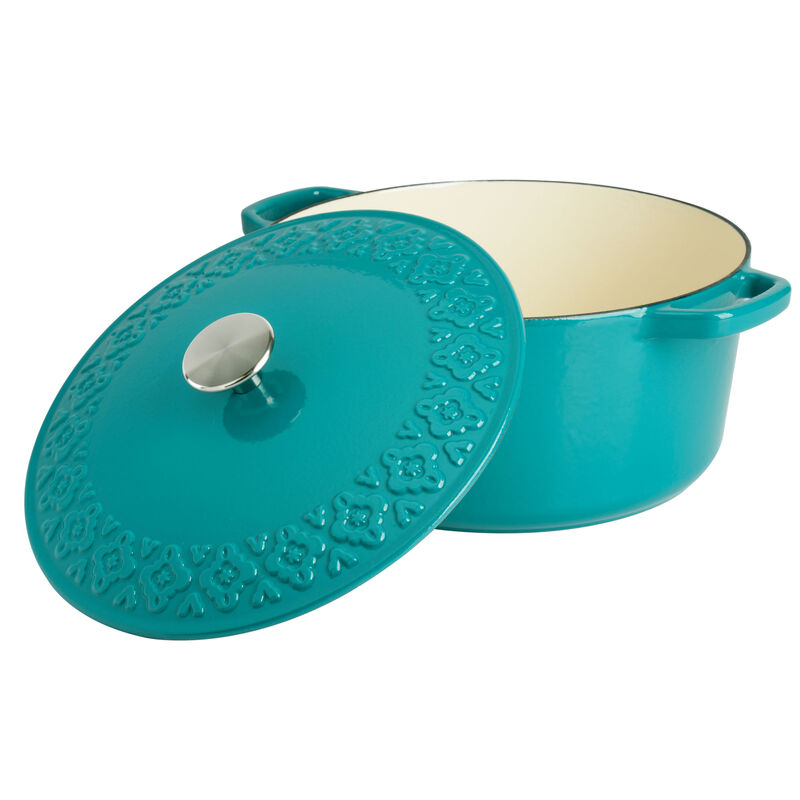 Spice By Tia Mowry Savory Saffron 6 Quart Enameled Cast Iron Dutch Oven with Lid in Teal