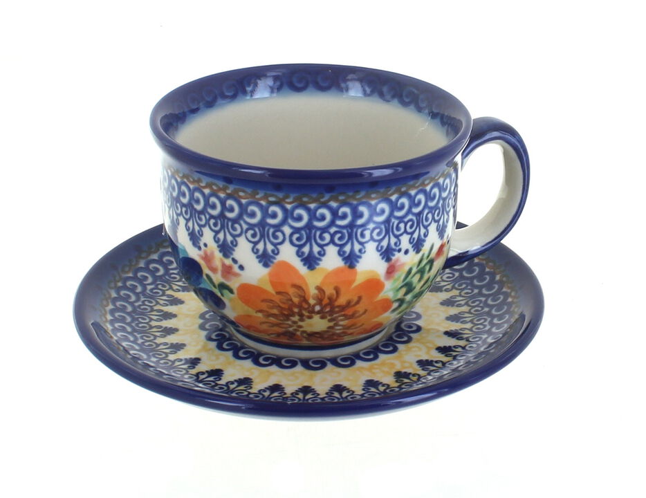 Blue Rose Polish Pottery Blue Starflower Cup & Saucer