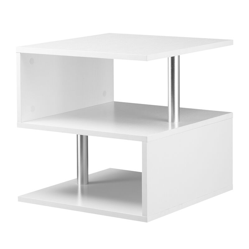 HOMCOM 20" Modern End Table, Accent Side Table, S-Shaped Coffee Table with Storage Shelf and Steel Poles, White