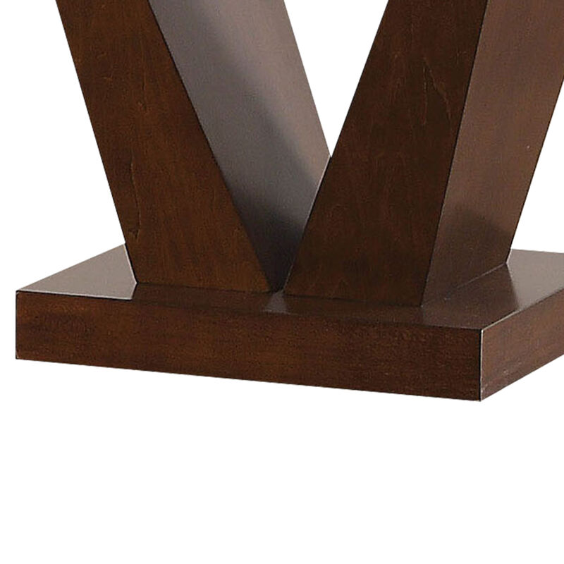 Square Marble Top End Table With Wooden "V" Shape Base, White And Brown-Benzara