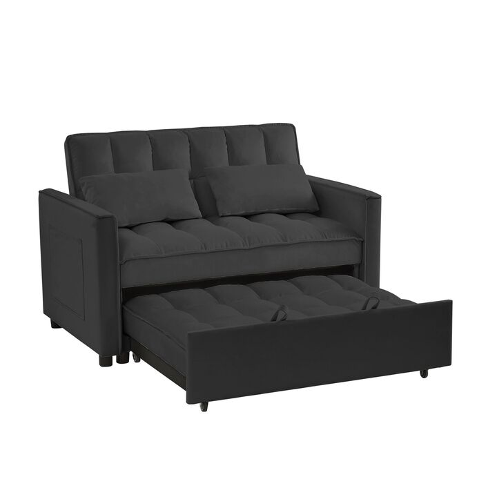 Black Velvet Loveseat Sofa Bed - Stylish and Comfortable 2-Seater Couch with Convertible Design