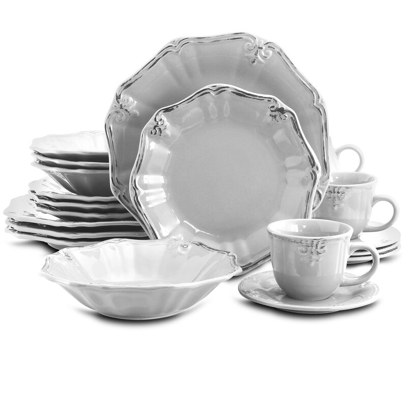 Elama Fleur De Lys 20-Piece Dinnerware Set in White