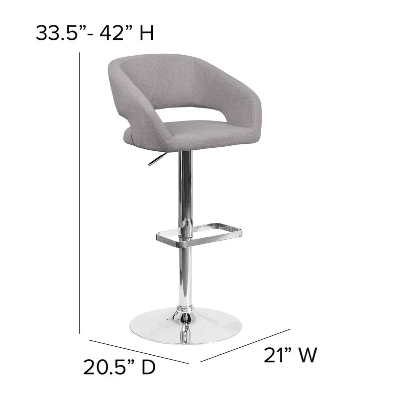 Flash Furniture Erik Comfortable & Stylish Contemporary Barstool with Rounded Mid-Back and Foot Rest, Adjustable Height - Gray Fabric with Chrome Base