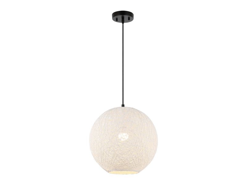 Lacey 16" 1-Light Bohemian Minimalist Iron/Rope Woven Globe LED Pendant, White/Black