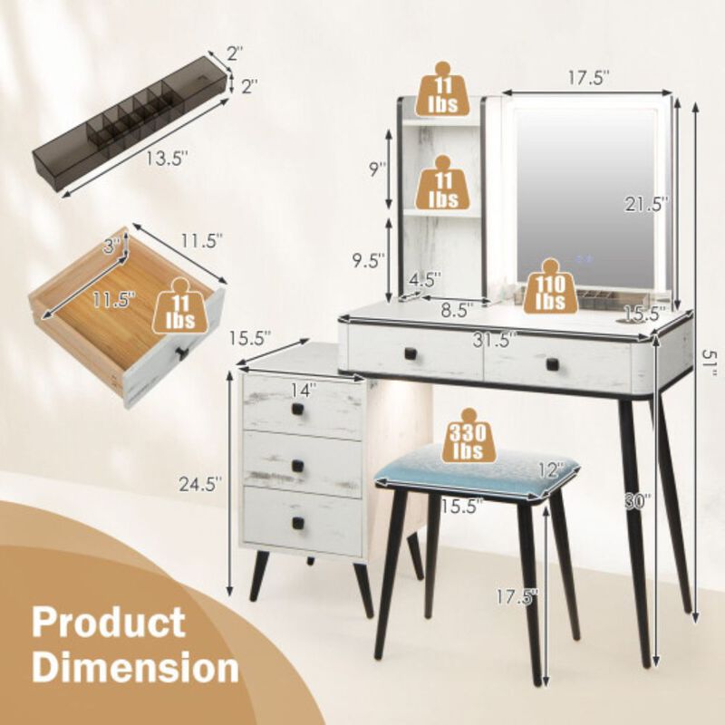 Vanity Makeup Table Set with Lighted Mirror